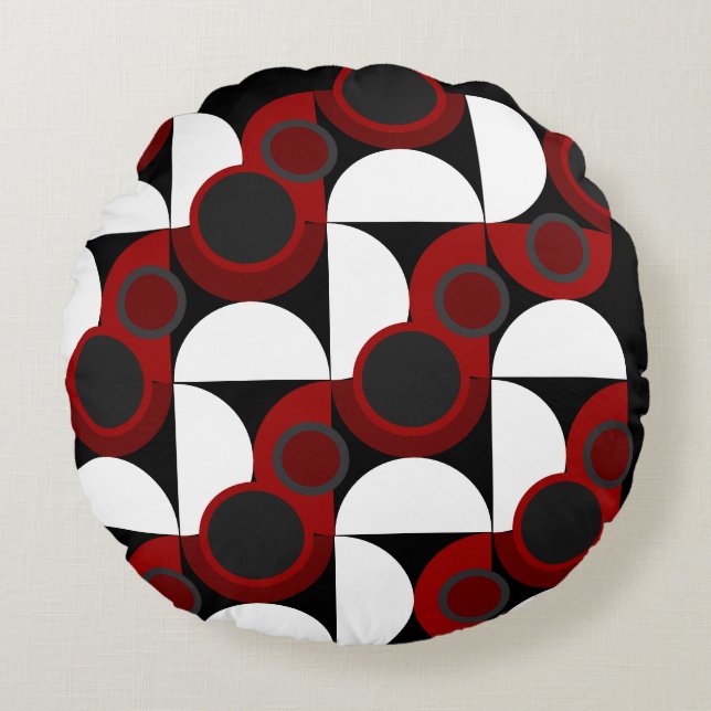 Midden-Centraal Modern rood, zwart en grijs Rond Kussen (Voorkant)