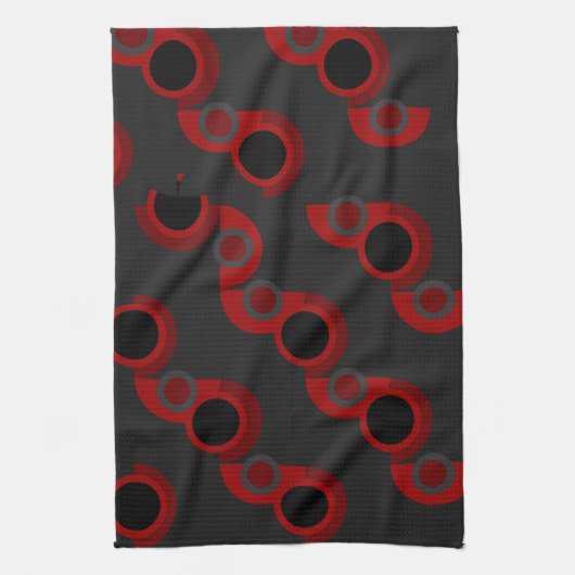 Midden-Centraal Modern rood, zwart en grijs Theedoek (Verticaal)