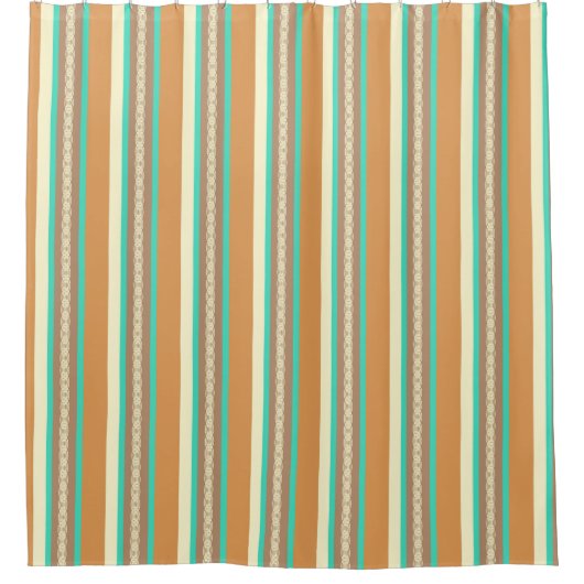 Midden-Century awning stripe - tan & turquoise Douchegordijn (Voorkant)
