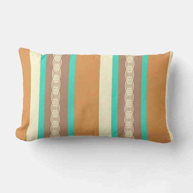 Midden-Century awning stripe - tan & turquoise Kussen (Voorkant)