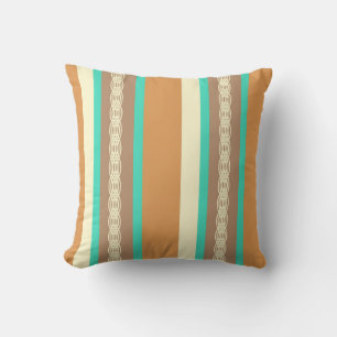 Midden-Century awning stripe - tan & turquoise Kussen