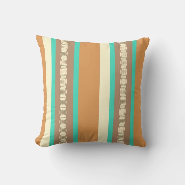 Midden-Century awning stripe - tan & turquoise Kussen (Voorkant)