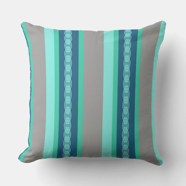 Midden-Century awning stripe - turquoise & grijs Buitenkussen (Voorkant)
