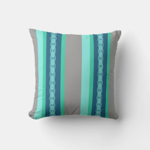 Midden-Century awning stripe - turquoise & grijs Buitenkussen