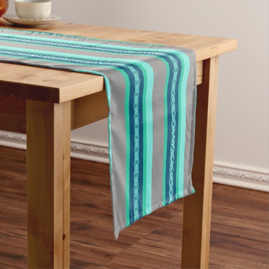 Midden-Century awning stripe - turquoise & grijs Korte Tafelloper (Voorbeeld)