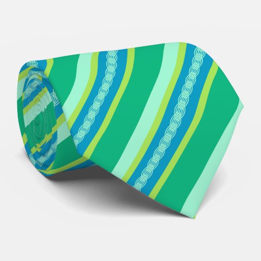 Midden-century Awning Stripes, Jade Green Stropdas (Opgerold)