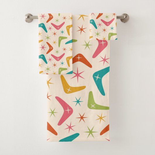 Midden-Century Boomerang met Retro Starbursts Bad Handdoek (Insitu)