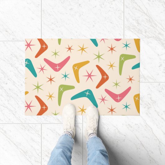 Midden-Century Boomerang met Retro Starbursts Deurmat (Binnen)