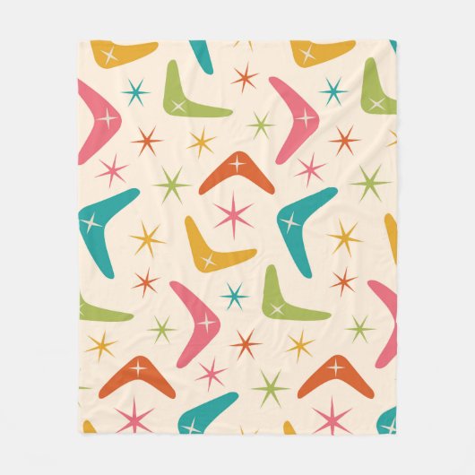 Midden-Century Boomerang met Retro Starbursts Fleece Deken (Voorkant)