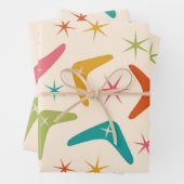Midden-Century Boomerang met Retro starbursts Inpakpapier Vel (In situ)