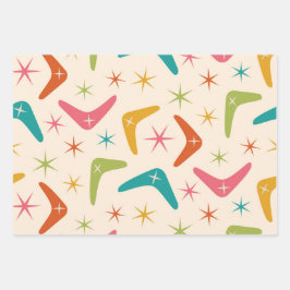 Midden-Century Boomerang met Retro starbursts Inpakpapier Vel