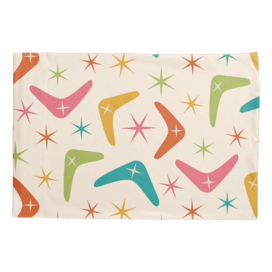 Midden-Century Boomerang met Retro Starbursts Kussensloop (Achterkant)