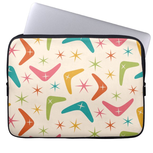 Midden-Century Boomerang met Retro starbursts Laptop Sleeve (Voorkant)