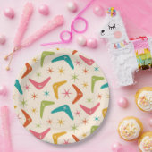 Midden-Century Boomerang met Retro Starbursts Papieren Bordje (Feest)