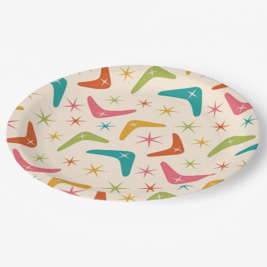 Midden-Century Boomerang met Retro Starbursts Papieren Bordje (Gekanteld)