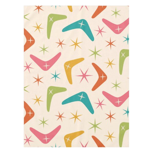 Midden-Century Boomerang met Retro Starbursts Tafelkleed (Voorkant)