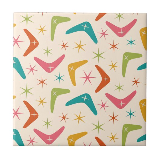 Midden-Century Boomerang met Retro starbursts Tegeltje (Voorkant)
