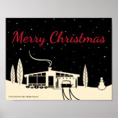Midden-Century Merry Kerstmis Snowscene-Black Poster (Voorkant)