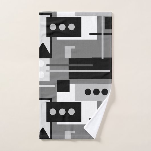Midden-century Modern Abstract zwart wit en grijs Bad Handdoek (Handdoek)