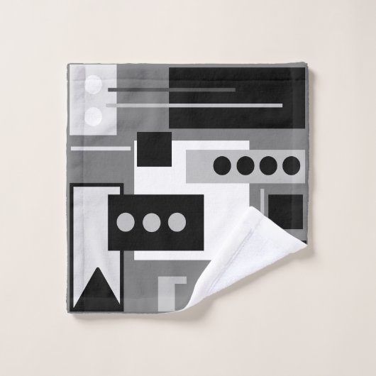 Midden-century Modern Abstract zwart wit en grijs Bad Handdoek (Wasdoekje)