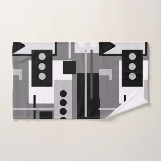 Midden-century Modern Abstract zwart wit en grijs Bad Handdoek (Handdoek)