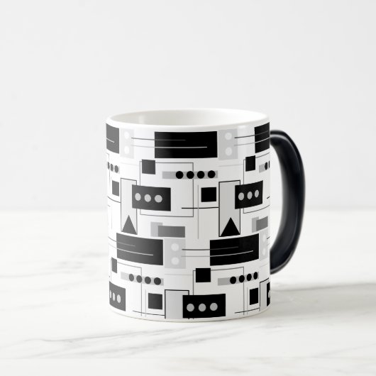 Midden-century Modern Abstract zwart wit en grijs Magische Mok (Voorkant rechts)