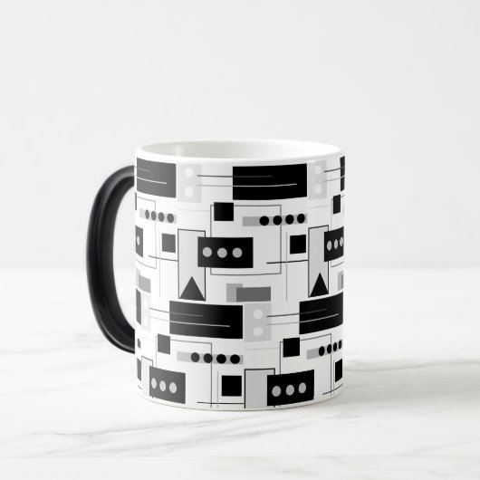 Midden-century Modern Abstract zwart wit en grijs Magische Mok (Voorkant links)