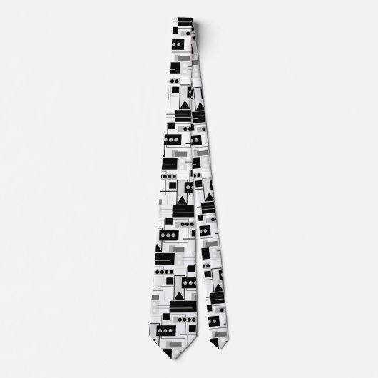 Midden-century Modern Abstract zwart wit en grijs Stropdas (Voorkant)