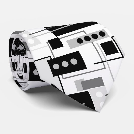 Midden-century Modern Abstract zwart wit en grijs Stropdas (Opgerold)