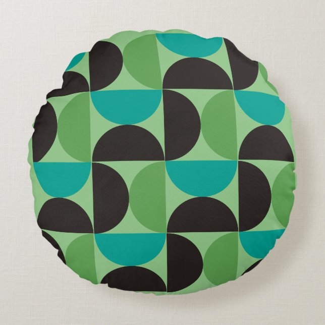 Midden-century Modern Brown green and turkooise Rond Kussen (Voorkant)