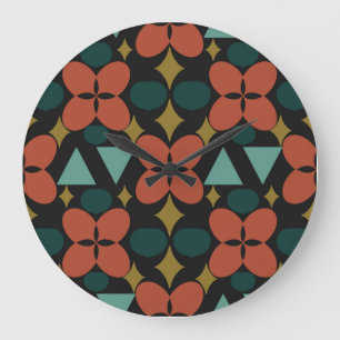 Midden-century Modern Flower Diamond Black Grote Klok