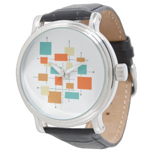 Midden-Century Modern Retro Oranje Turquoise Squar Horloge