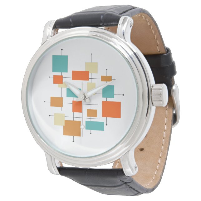 Midden-Century Modern Retro Oranje Turquoise Squar Horloge (Gekanteld)