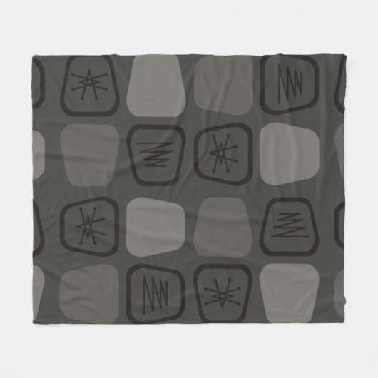 Midden-century Modern Verretted Squares Black Fleece Deken (Voorkant (Horizontaal))