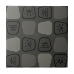 Midden-century Modern Verretted Squares Black Tegeltje