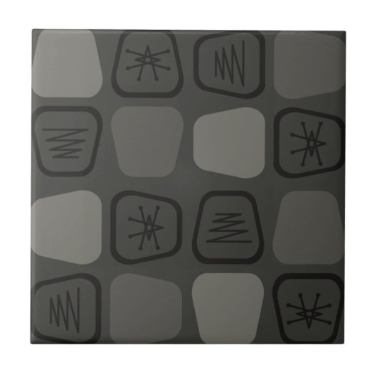 Midden-century Modern Verretted Squares Black Tegeltje (Voorkant)