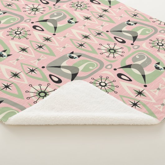 Midden-Century Siamese Cat Abstract Sherpa Deken (3/4)