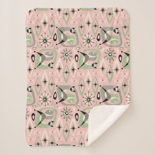 Midden-Century Siamese Cat Abstract Sherpa Deken (Voorkant)