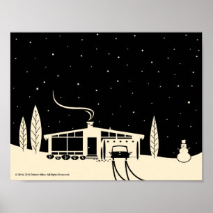Midden-Century Snowscene-Black Poster