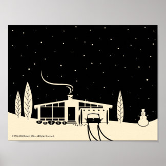 Midden-Century Snowscene-Black Poster