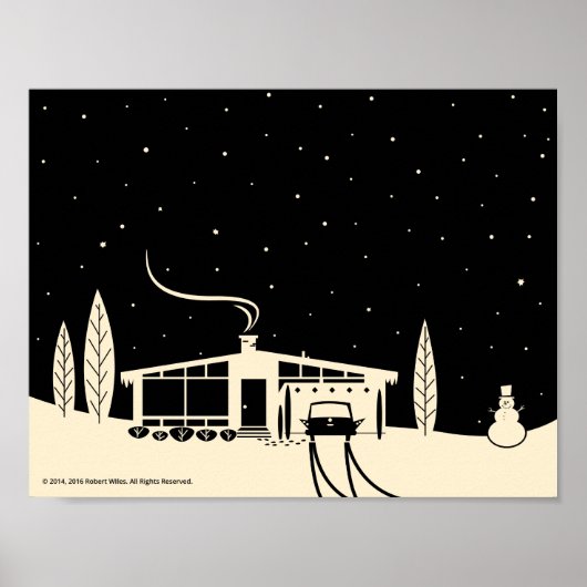 Midden-Century Snowscene-Black Poster (Voorkant)