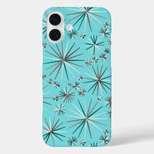 Midden-Century Sputnik patroon, Robin's Egg Blue iPhone 16 Plus Hoesje