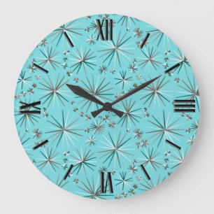 Midden-Century Sputnik patroon, Robin's Egg Blue Grote Klok