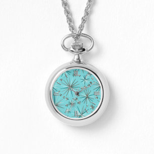 Midden-Century Sputnik patroon, Robin's Egg Blue Horloge