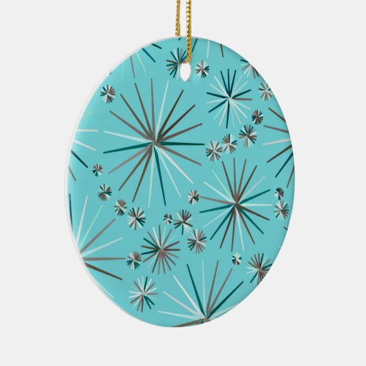 Midden-Century Sputnik patroon, Robin's Egg Blue Keramisch Ornament (Rechts)