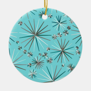 Midden-Century Sputnik patroon, Robin's Egg Blue Keramisch Ornament