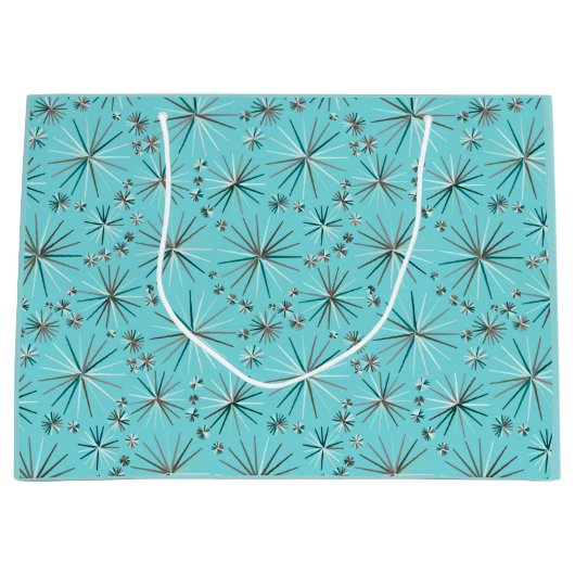 Midden-Century Sputnik patroon, Robin's Egg Blue Large Cadeautasje (Voorkant)
