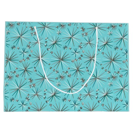 Midden-Century Sputnik patroon, Robin's Egg Blue Large Cadeautasje (Achterkant)