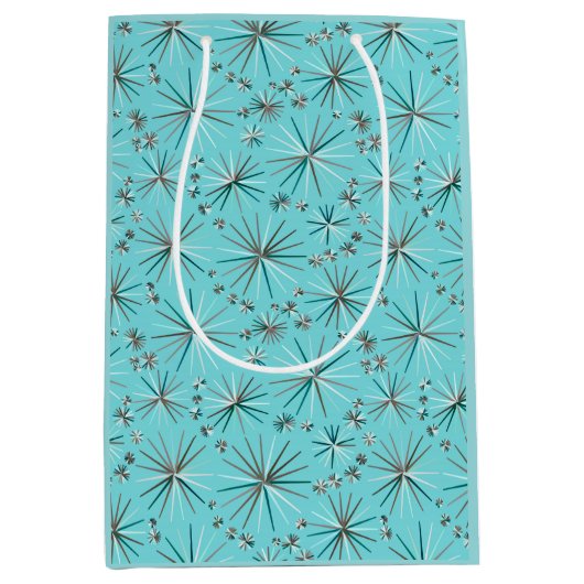 Midden-Century Sputnik patroon, Robin's Egg Blue Medium Cadeauzakje (Voorkant)