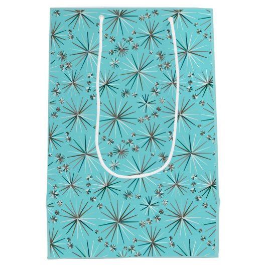 Midden-Century Sputnik patroon, Robin's Egg Blue Medium Cadeauzakje (Achterkant)